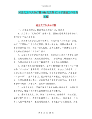 村党支工作具体打算与村党支部2024年党建工作计划汇编