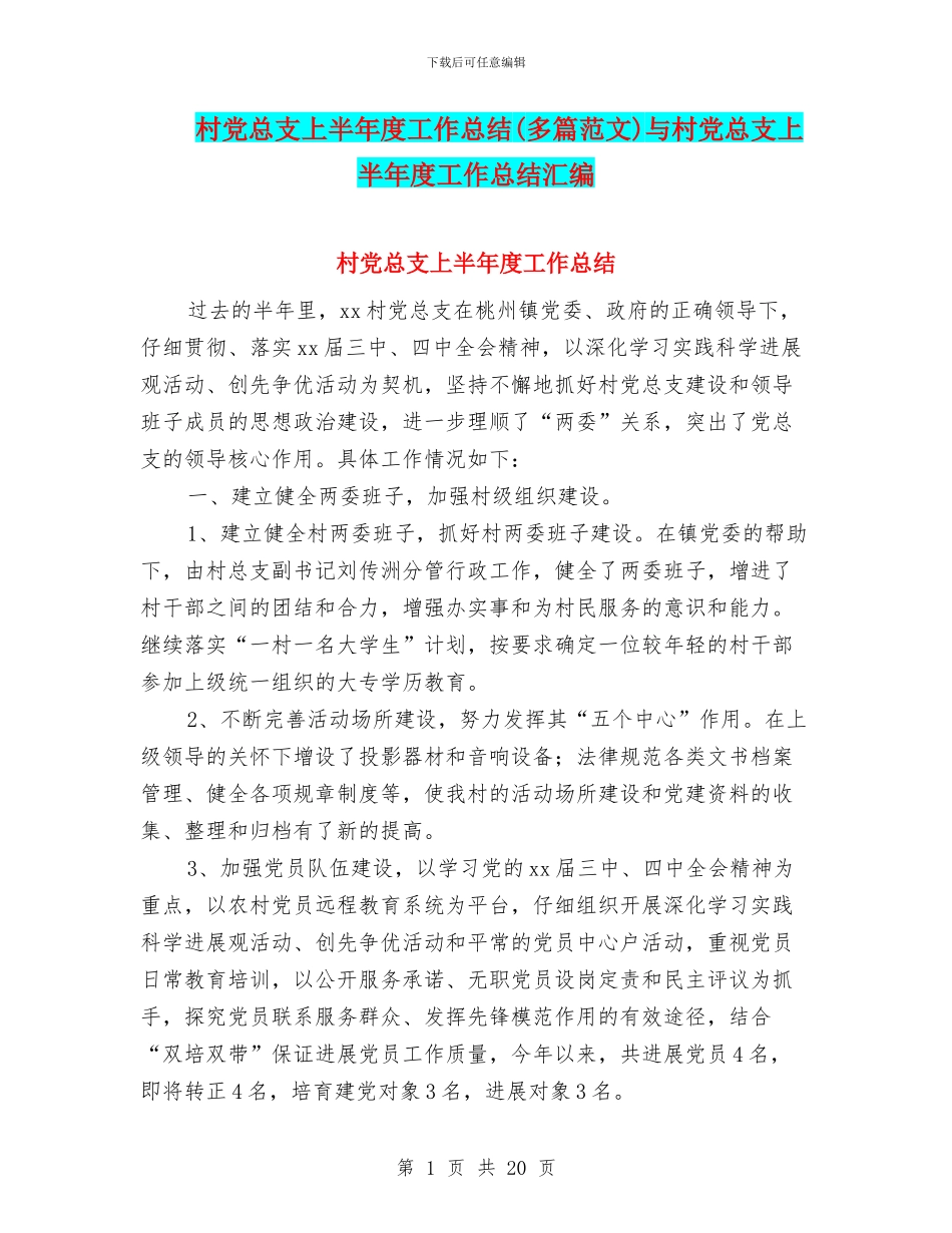 村党总支上半年度工作总结与村党总支上半年度工作总结汇编_第1页