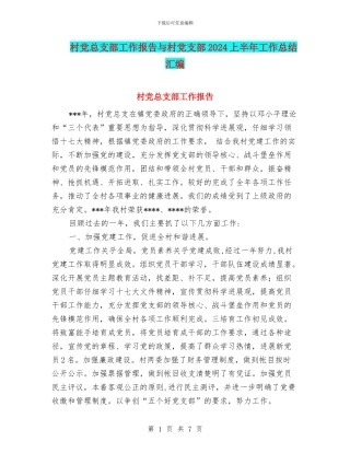 村党总支部工作报告与村党支部2024上半年工作总结汇编