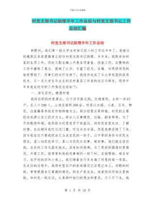 村党支部书记助理半年工作总结与村党支部书记工作总结汇编