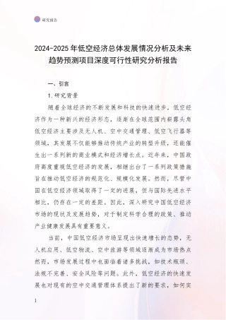 2024-2025年低空经济总体发展情况分析及未来趋势预测项目深度可行性研究分析报告