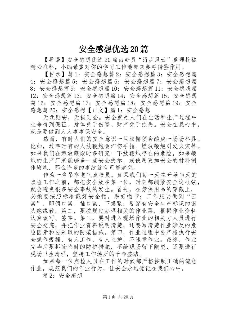 安全感想优选20篇_第1页