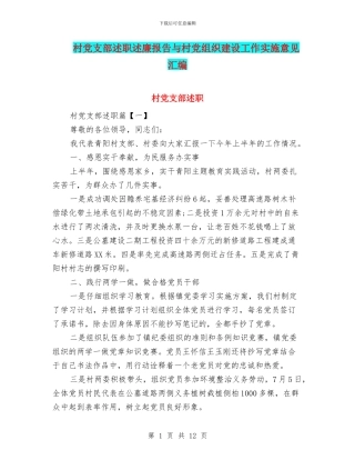 村党支部述职述廉报告与村党组织建设工作实施意见汇编