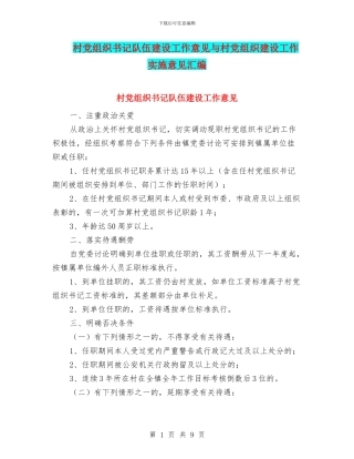 村党组织书记队伍建设工作意见与村党组织建设工作实施意见汇编