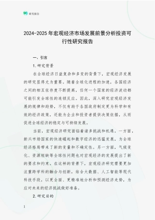 2024-2025年宏观经济市场发展前景分析投资可行性研究报告