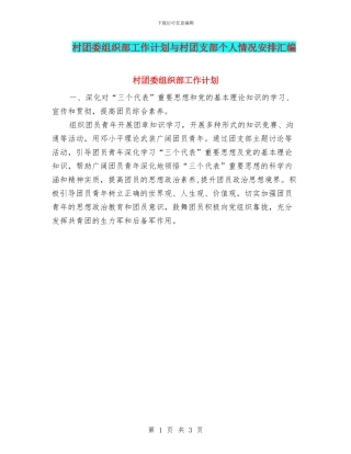 村团委组织部工作计划与村团支部个人情况安排汇编