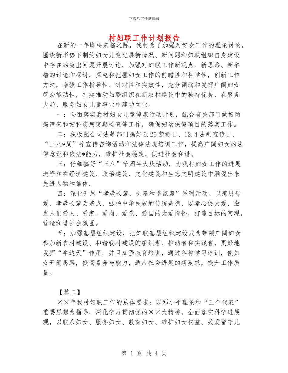 村妇联工作计划报告_第1页