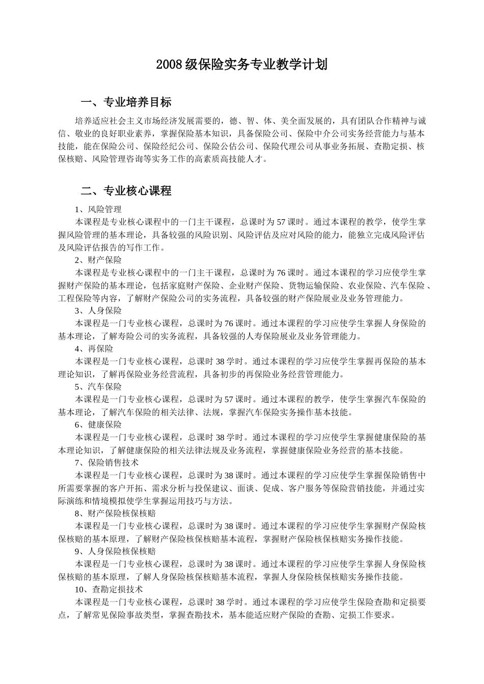 保险实务专业教学计划范本_第1页