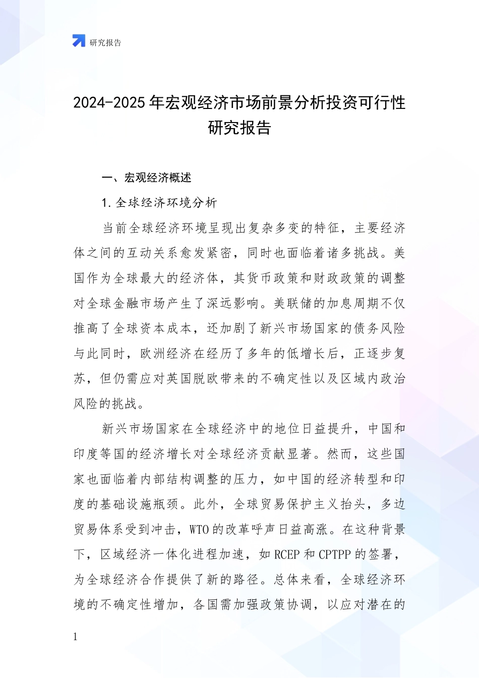 2024-2025年宏观经济市场前景分析投资可行性研究报告_第1页