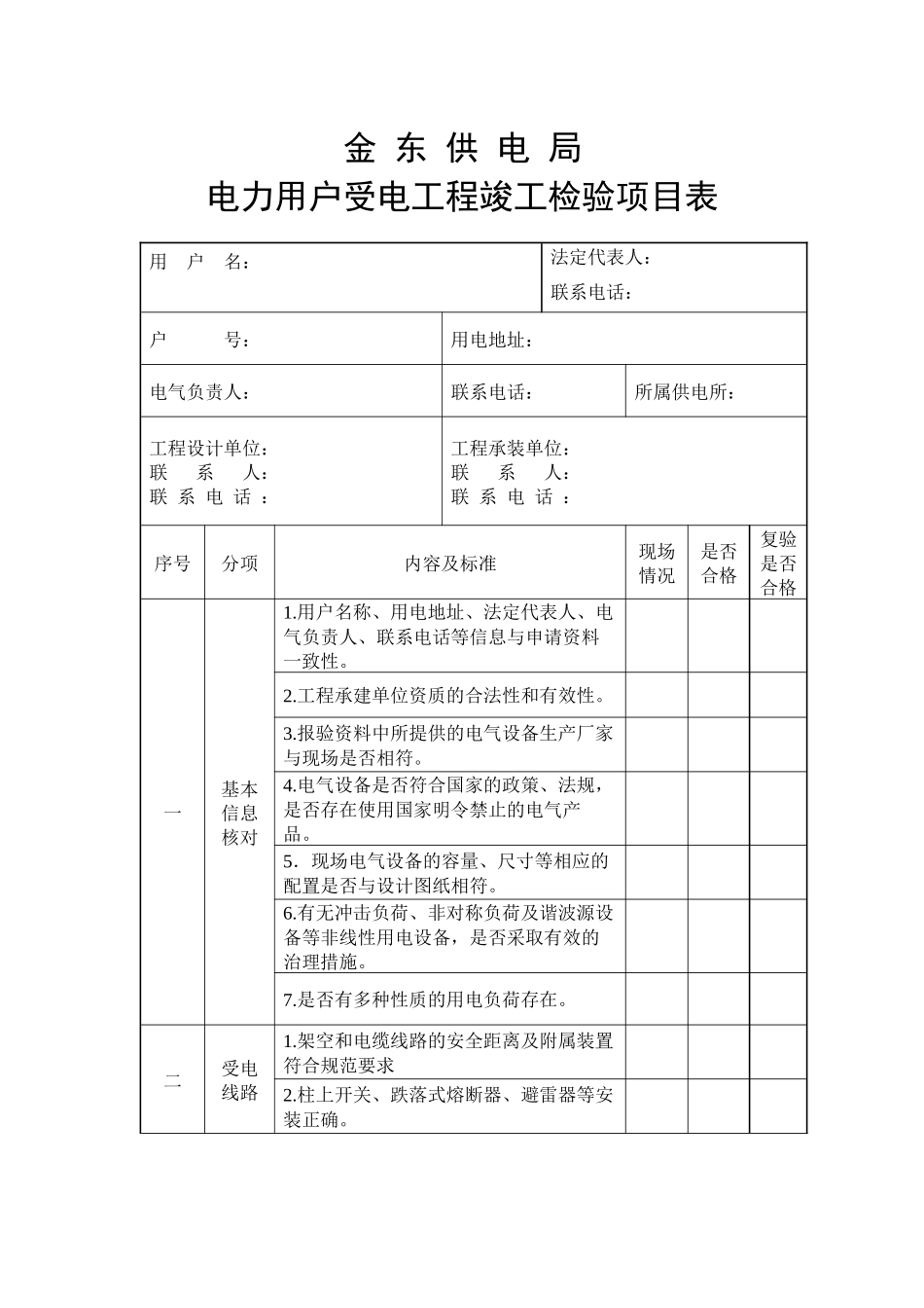 电力用户受电工程竣工检验项目表_第1页