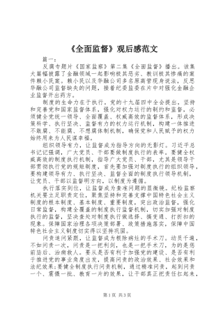 《全面监督》观后感范文