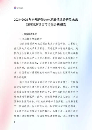 2024-2025年宏观经济总体发展情况分析及未来趋势预测项目可行性分析报告
