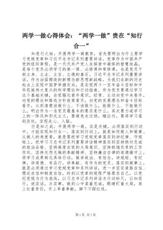 两学一做心得体会：“两学一做”贵在“知行合一”