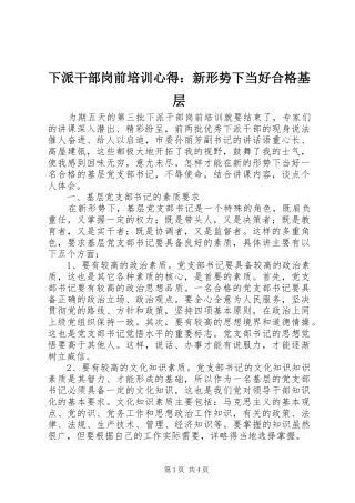 下派干部岗前培训心得：新形势下当好合格基层