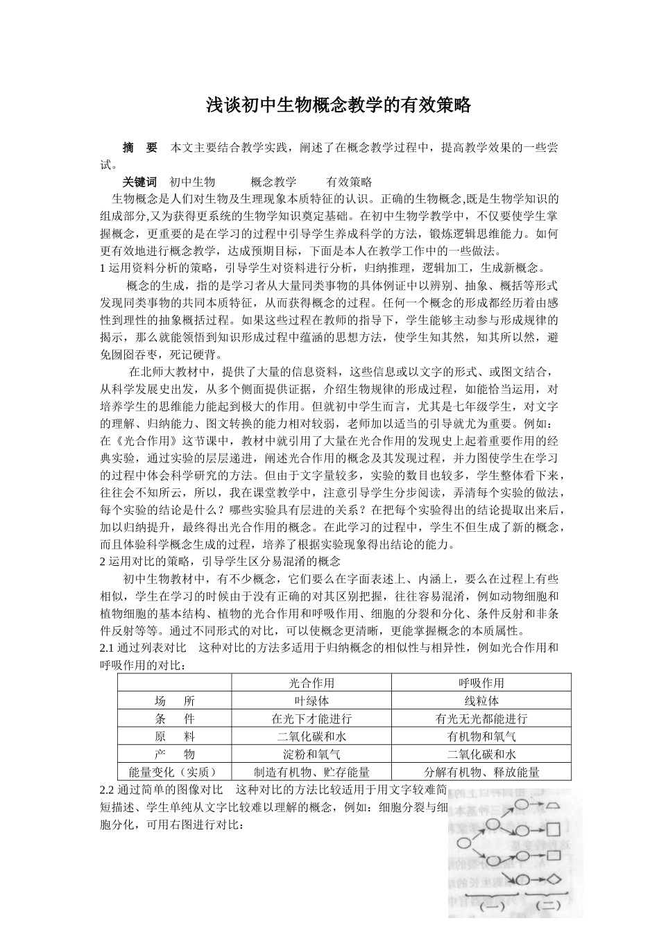 浅谈初中生物概念教学的有效策略_第1页