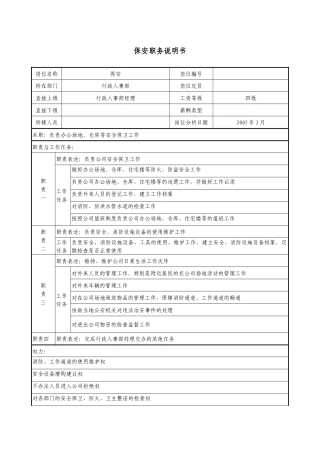 医药公司保安职务说明书.
