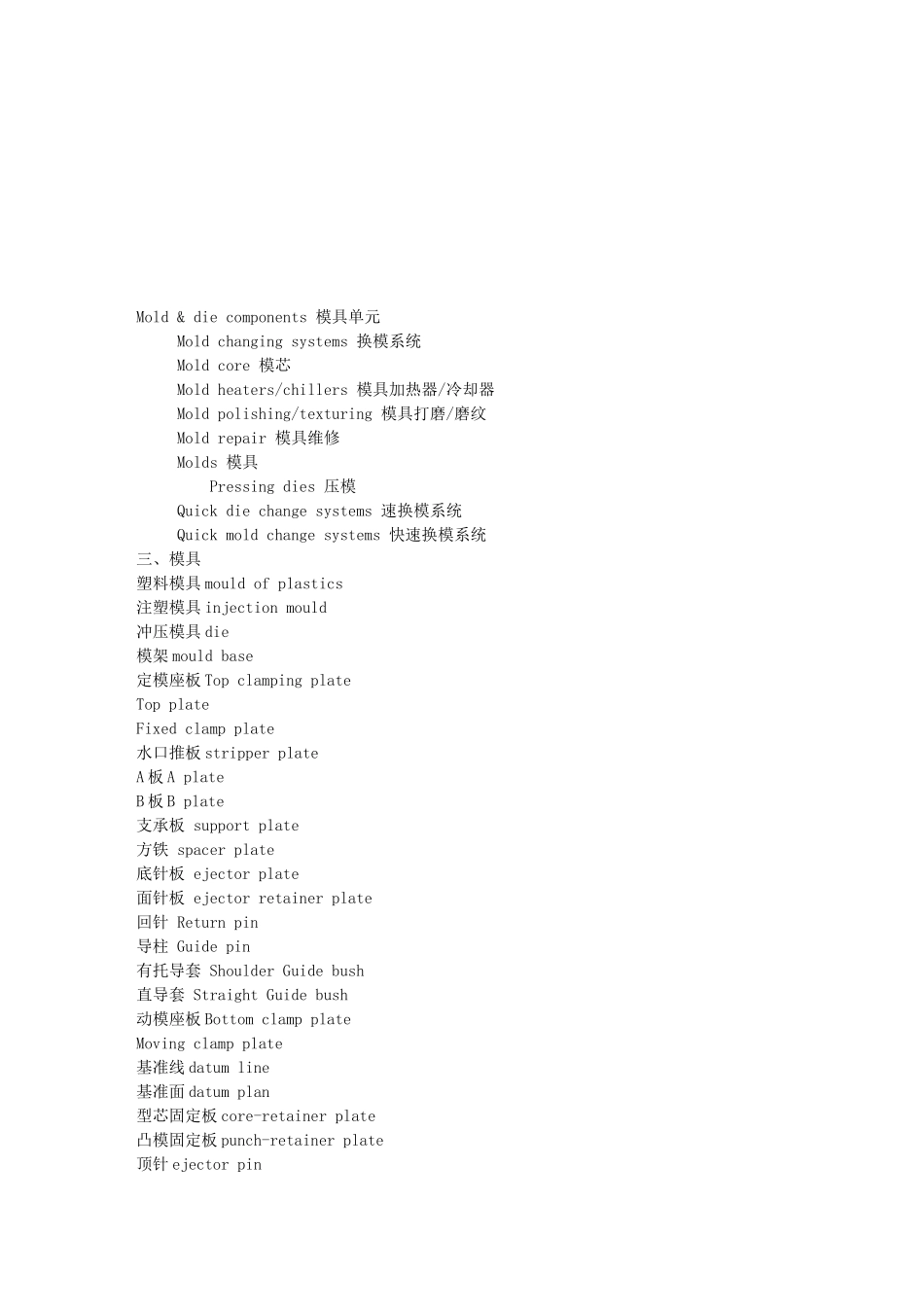 模具各零部件名称中英文对照表_第1页