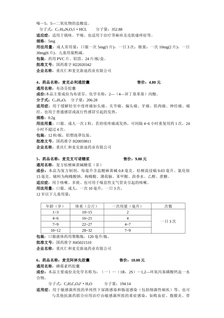 药品名称：麦克阿林先_第2页