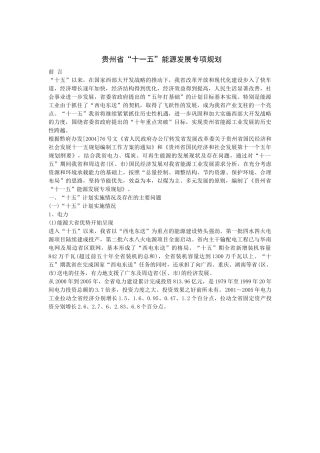 贵州省“十一五”能源发展专项规划