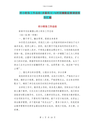 村小财务工作总结与村居廉勤监督调查报告汇编