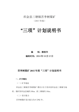 某煤矿三项计划说明书