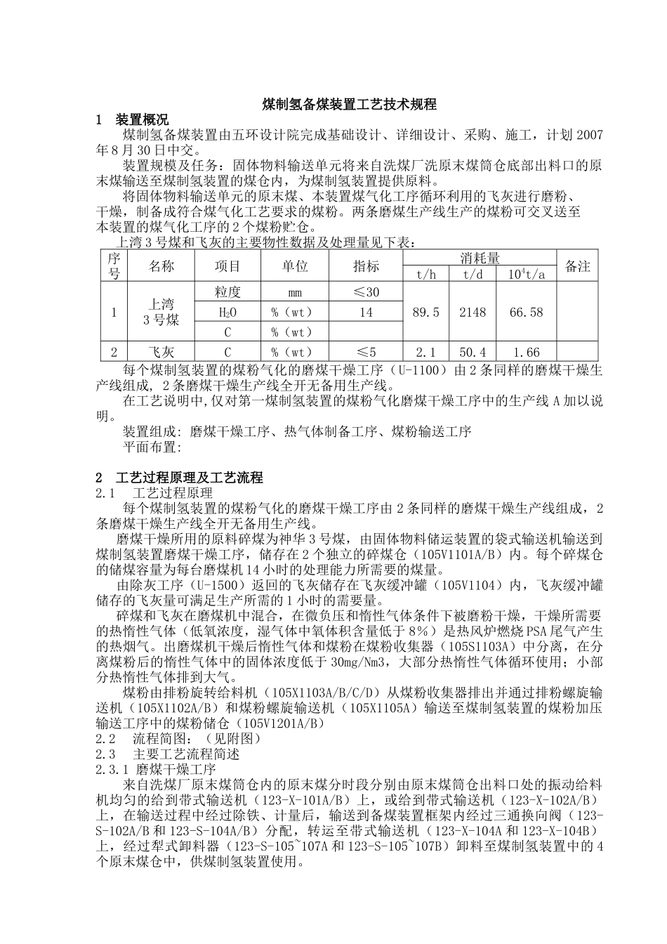 煤制氢备煤装置工艺技术规程-模版_第1页