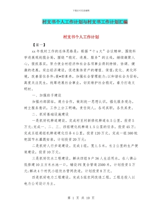 村支书个人工作计划与村支书工作计划汇编