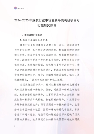 2024-2025年煤炭行业市场发展环境调研项目可行性研究报告