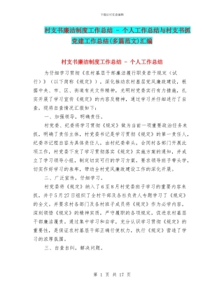 村支书廉洁制度工作总结