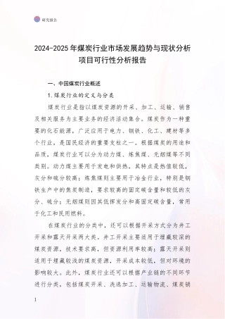 2024-2025年煤炭行业市场发展趋势与现状分析项目可行性分析报告