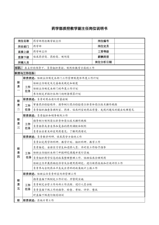 药学部质控教学副主任岗位说明书