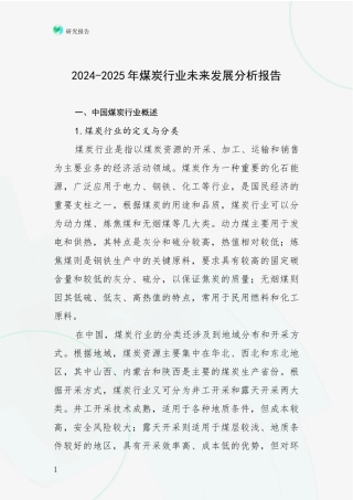 2024-2025年煤炭行业未来发展分析报告