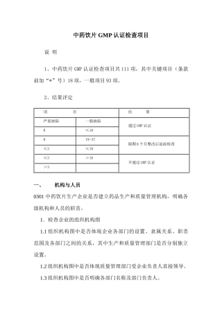 中药饮片GMP认证检查项目