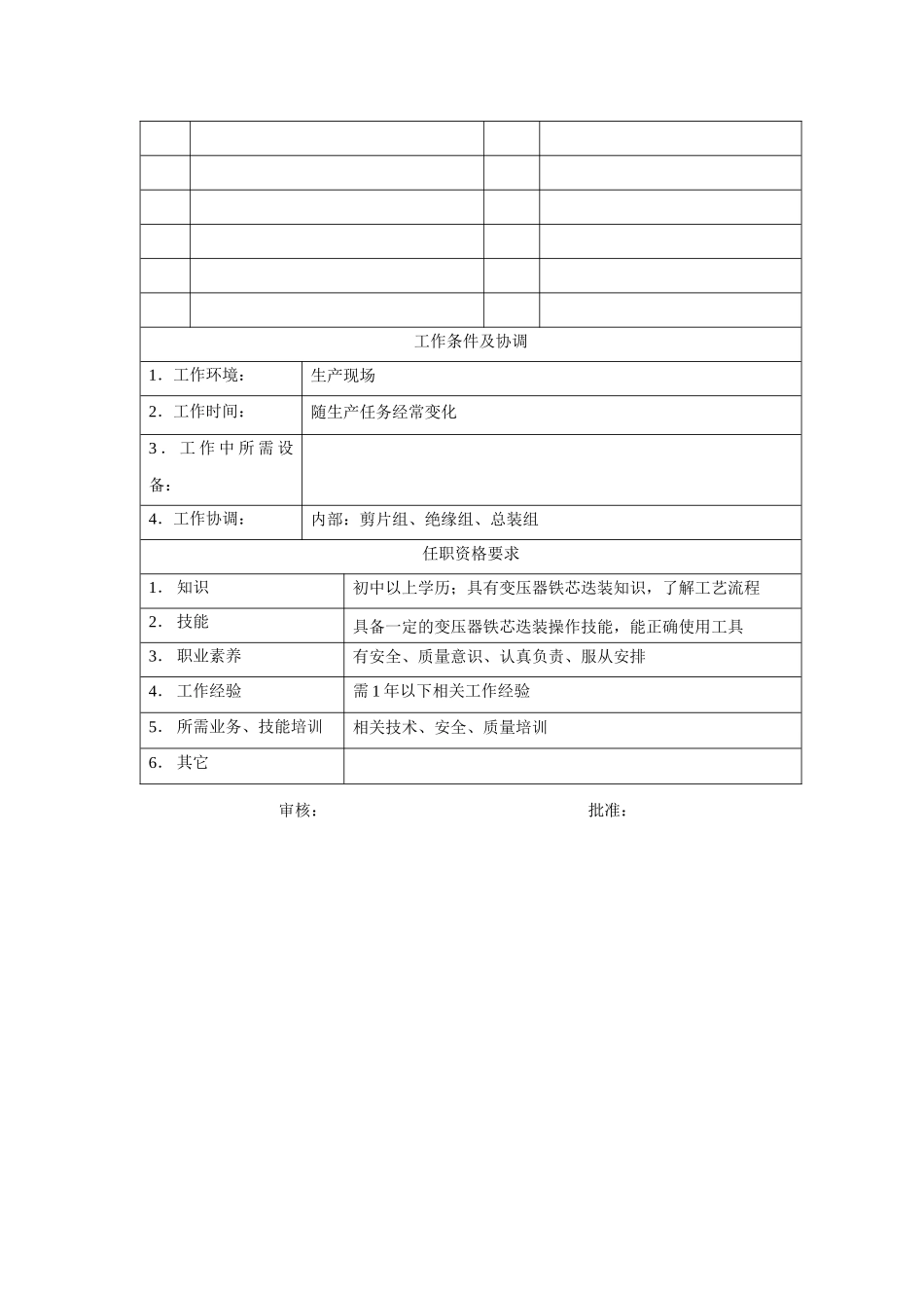 电力集团某大型电气配件企业迭片工岗位说明书_第2页