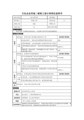 日化企业市场二部美工设计岗岗位说明书