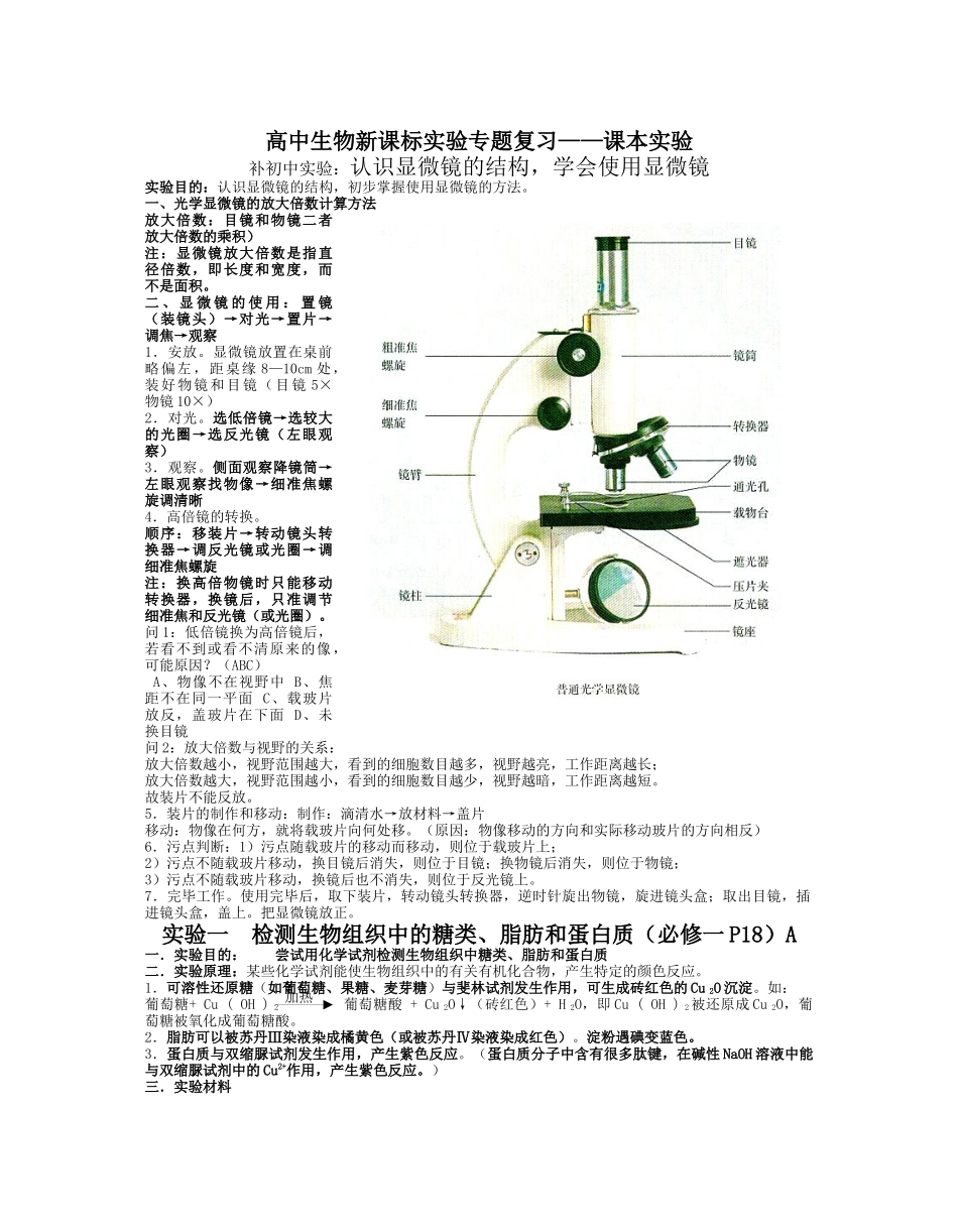 课本实验-高中生物新课标实验专题复习_第1页