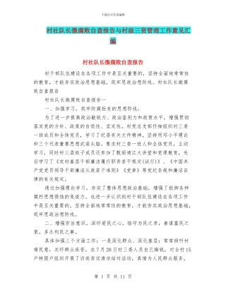 村社队长微腐败自查报告与村级三资管理工作意见汇编