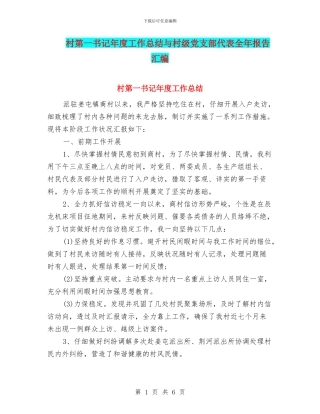 村第一书记年度工作总结与村级党支部代表全年报告汇编