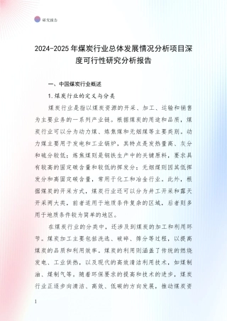 2024-2025年煤炭行业总体发展情况分析项目深度可行性研究分析报告
