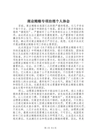 商业贿赂专项治理个人体会