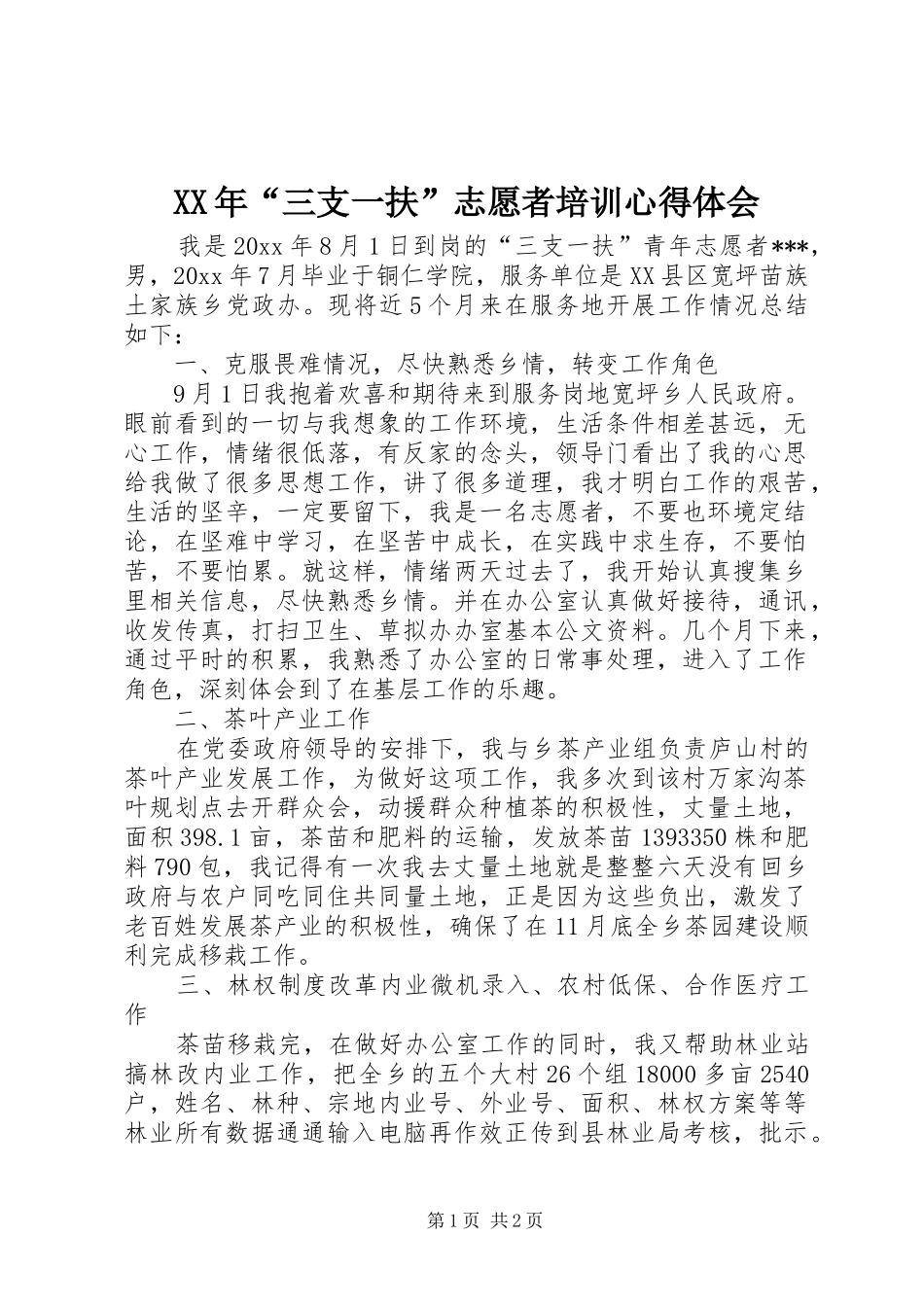 XX年“三支一扶”志愿者培训心得体会_第1页