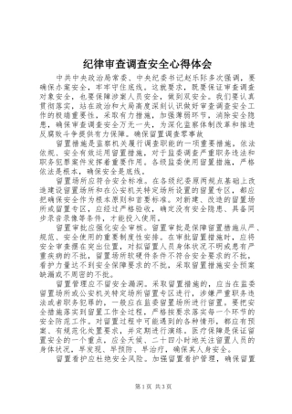 纪律审查调查安全心得体会