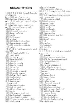 药理学名词中英文对照表