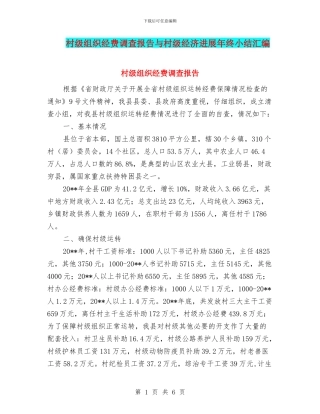 村级组织经费调查报告与村级经济发展年终小结汇编