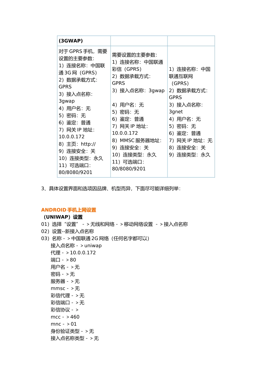 联通手机上网主流机型接入点设置_第2页