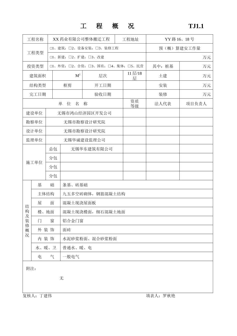 某药业有限公司整体搬迁工程土建资料表格_第1页