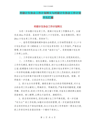 村级计生协会工作计划例文与村级计生协会工作计划开头汇编