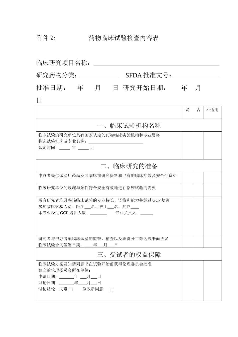 药物临床试验检查内容表_第1页