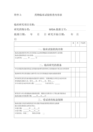 药物临床试验检查内容表