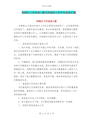 村统计工作总结2篇与村综治工作半年总结汇编